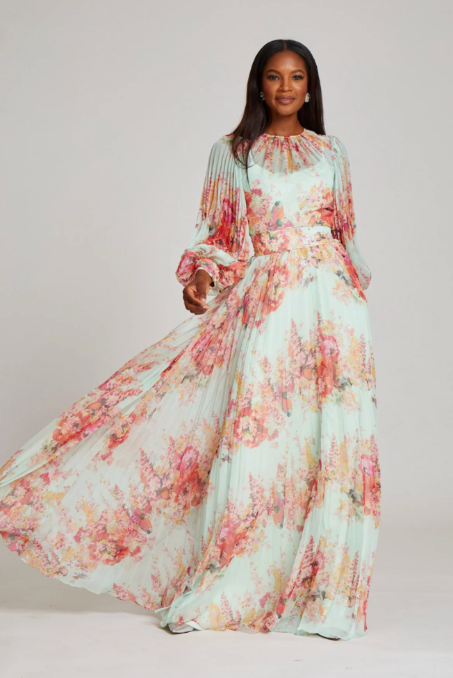 Teri Jon | Floral Pleated Gown