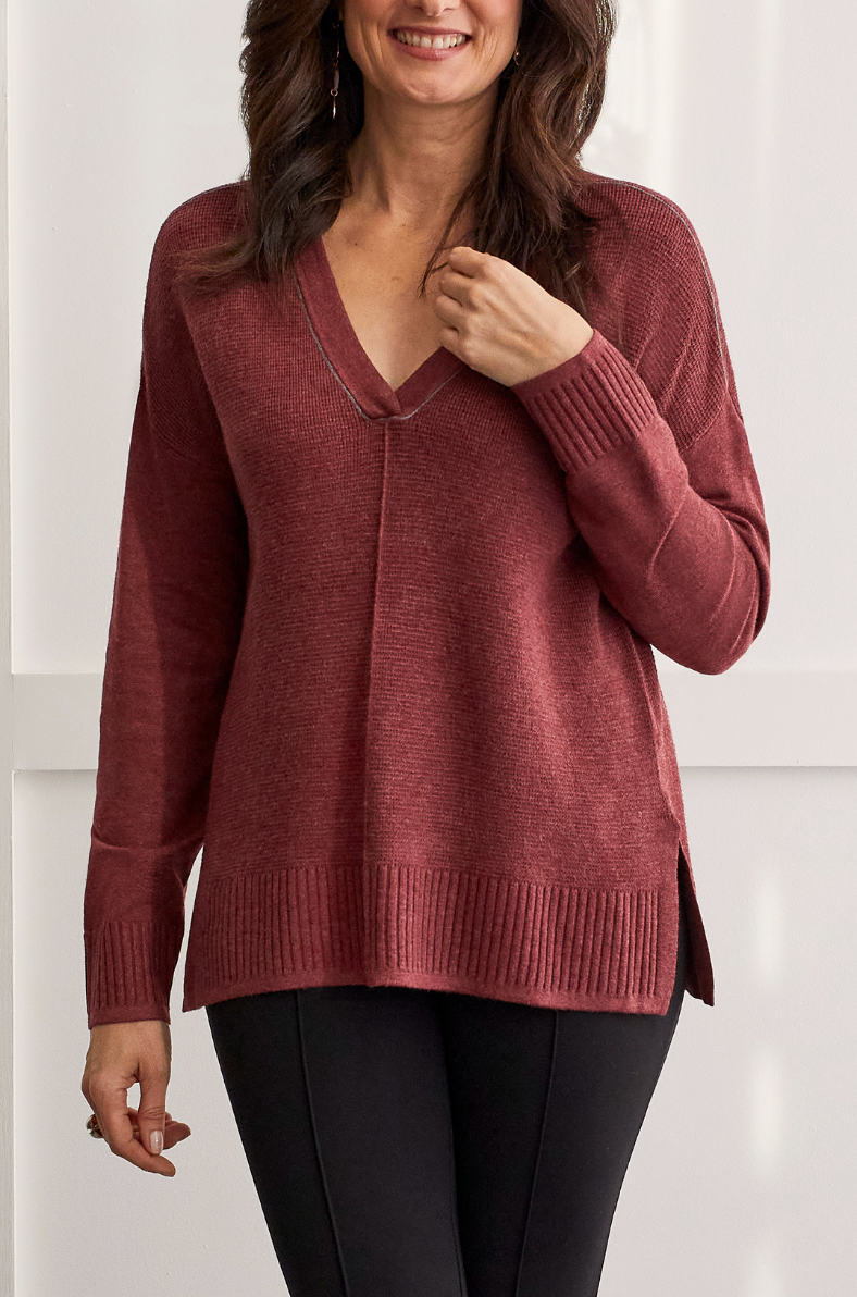 Tribal | Long Sleeve V-neck Sweater with Slits