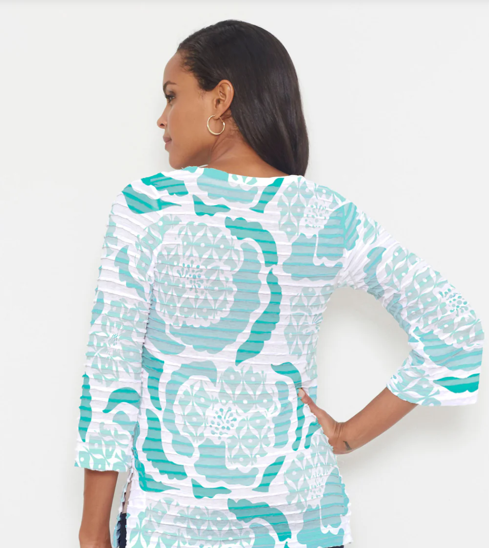 Whimsy Rose | Aqua Peonies Print Top