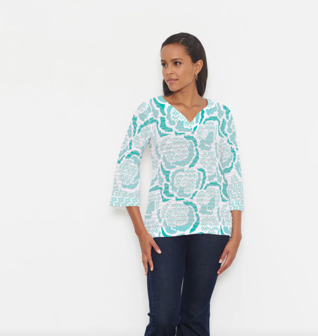 Whimsy Rose | Aqua Peonies Print Top