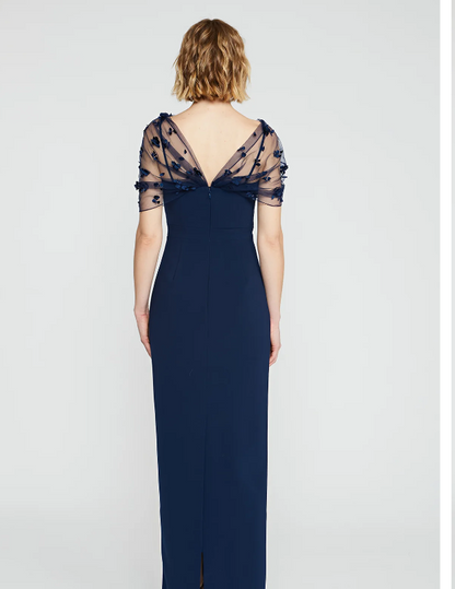 Theia | Sophia Beaded Shawl Gown