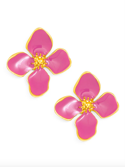 Zenzii | Enamel Flower Stud Hot Pink