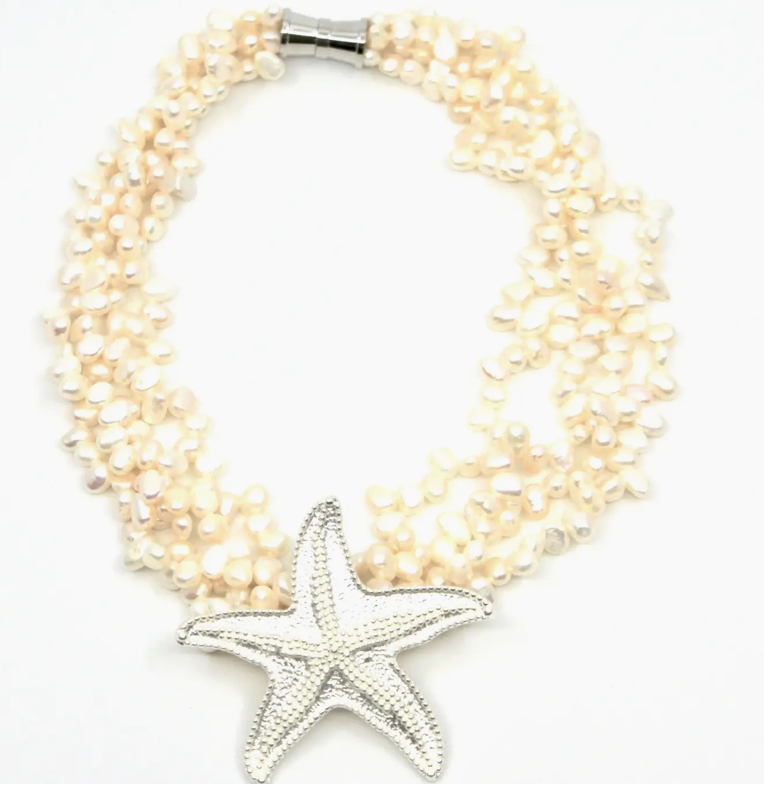 Sea Lily | Freshwater Pearls W/starfish necklace