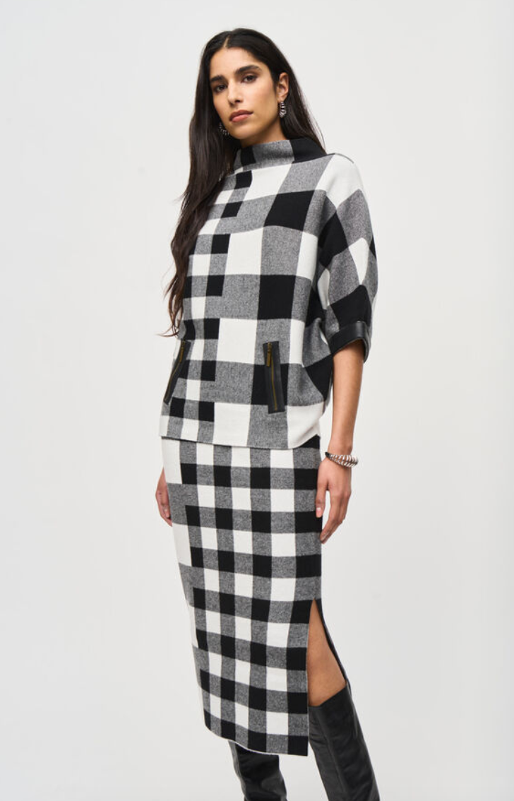 Joseph Ribkoff | Black and White Plaid Poncho