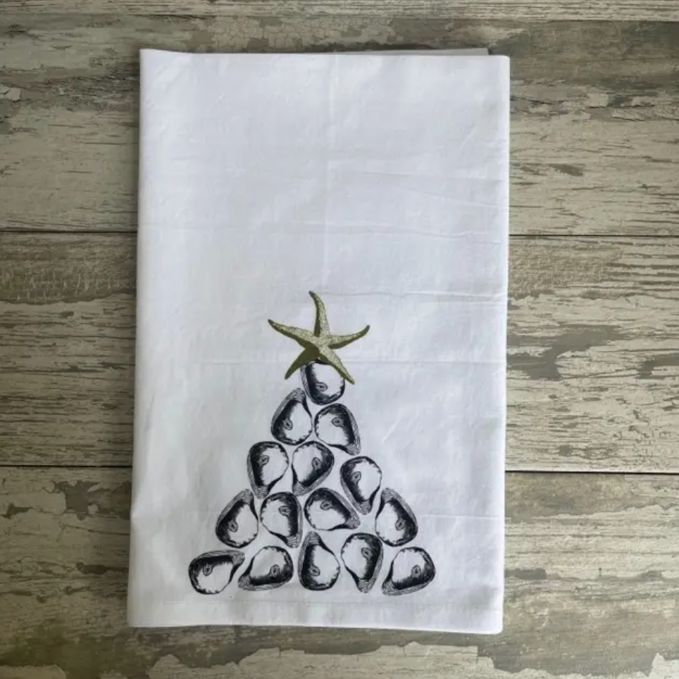 Blue Poppy | Oyster Watercolor Christmas towel