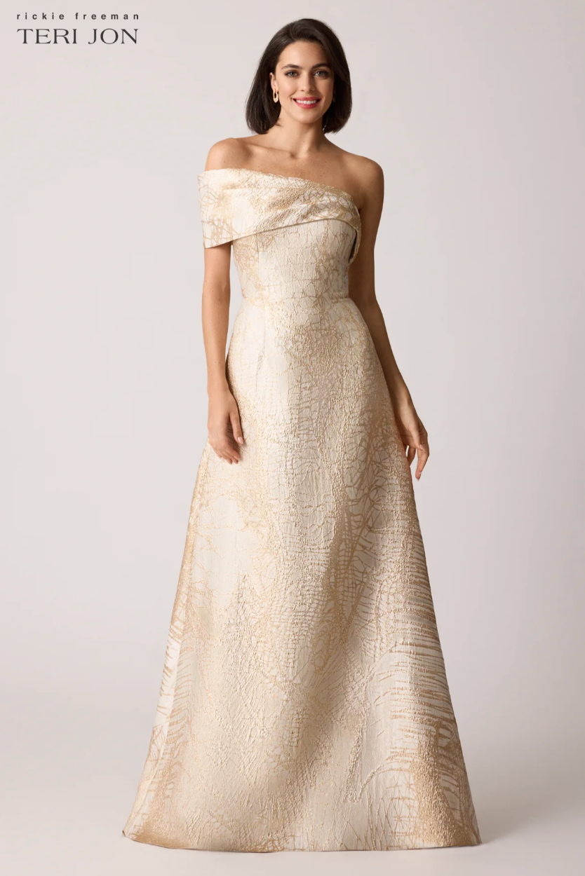 Teri Jon | One-Shoulder Jacquard Gown