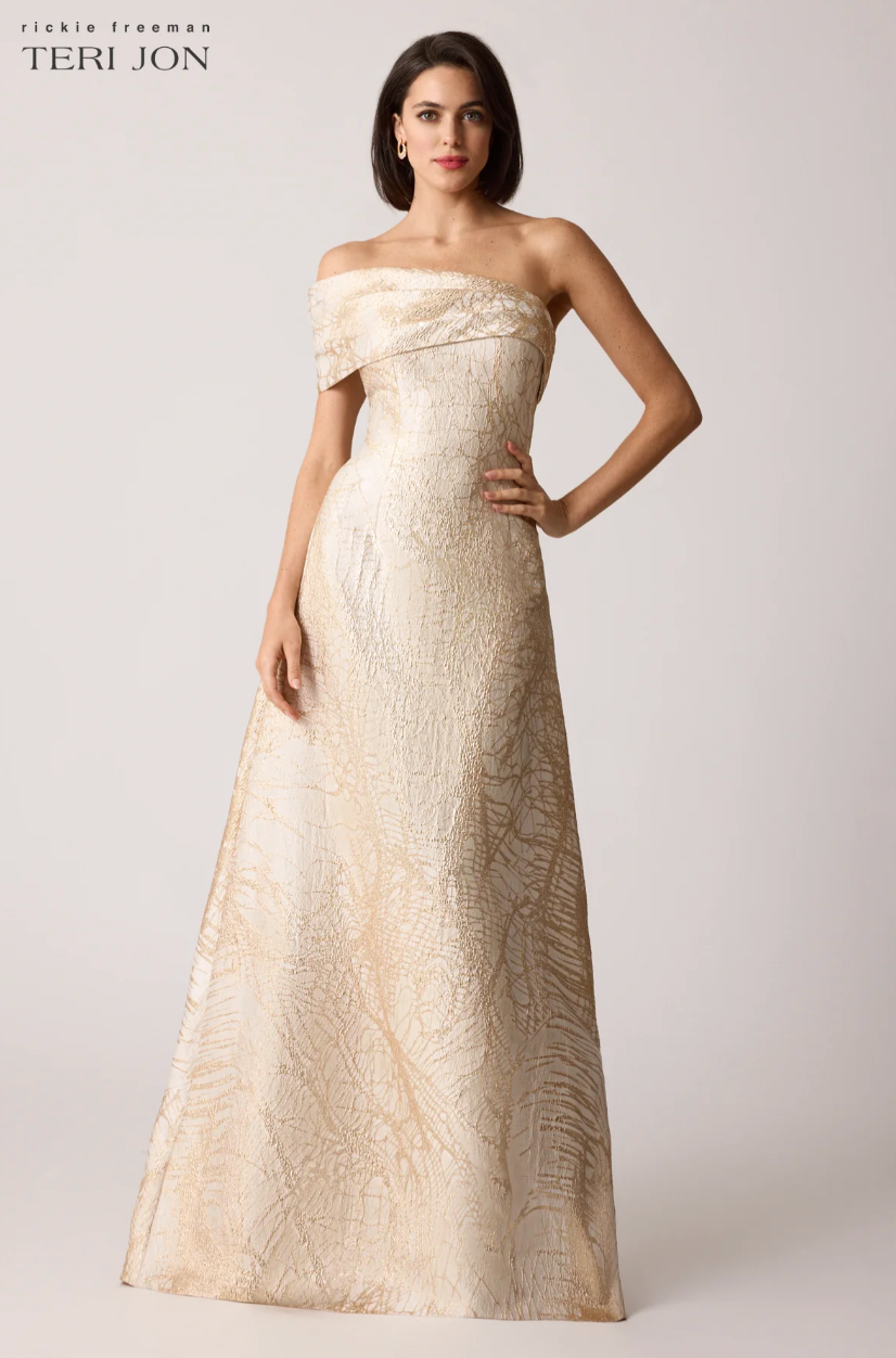 Teri Jon | One-Shoulder Jacquard Gown