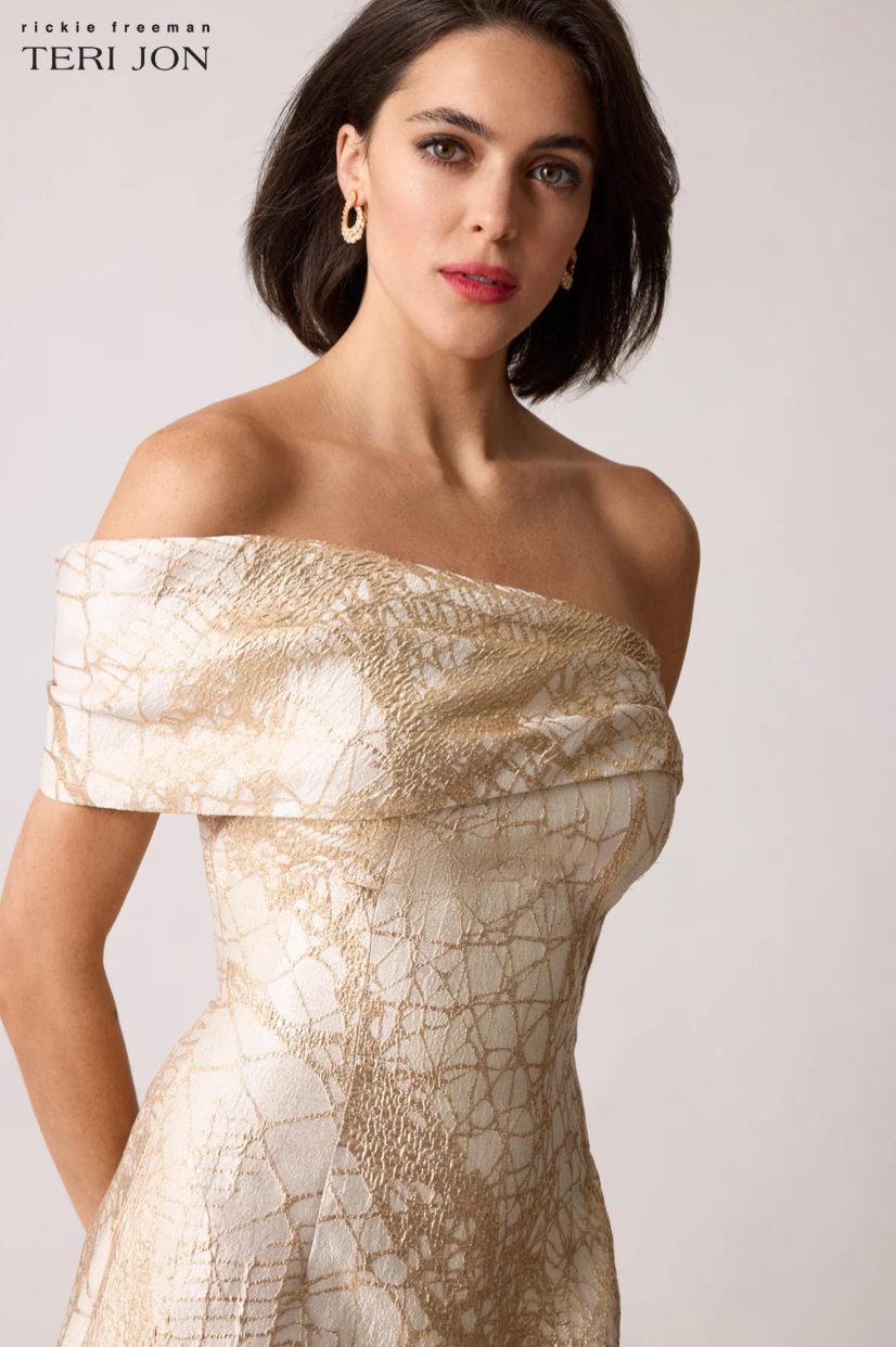 Teri Jon | One-Shoulder Jacquard Gown