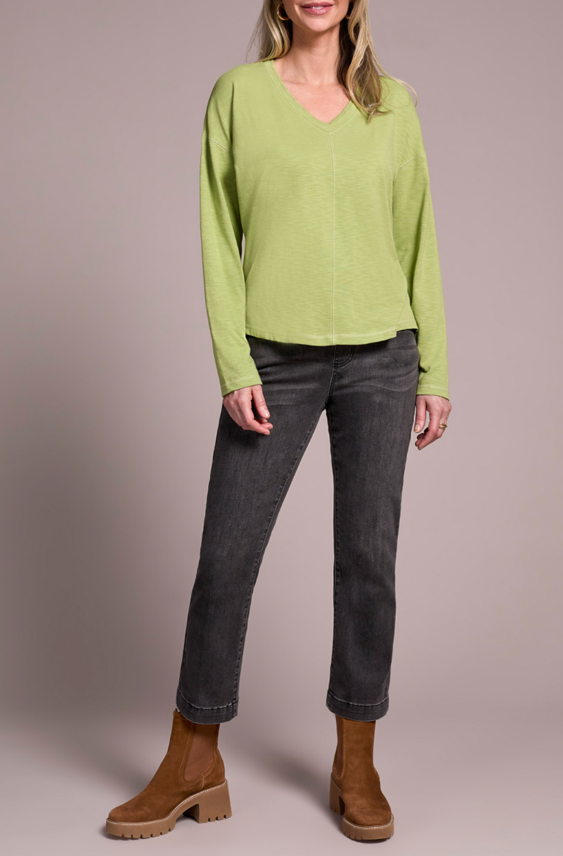 L/s V Neck Top W/flatlock - Mist