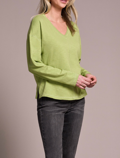 Tribal | L/s V Neck Top W/flatlock - Mist