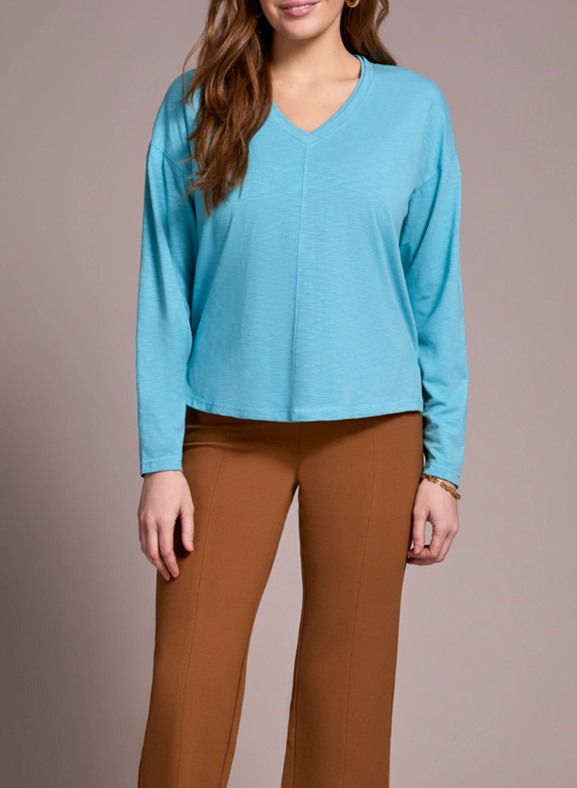 L/s V Neck Top W/flatlock - Mist