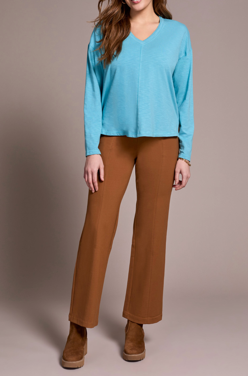 L/s V Neck Top W/flatlock - Mist