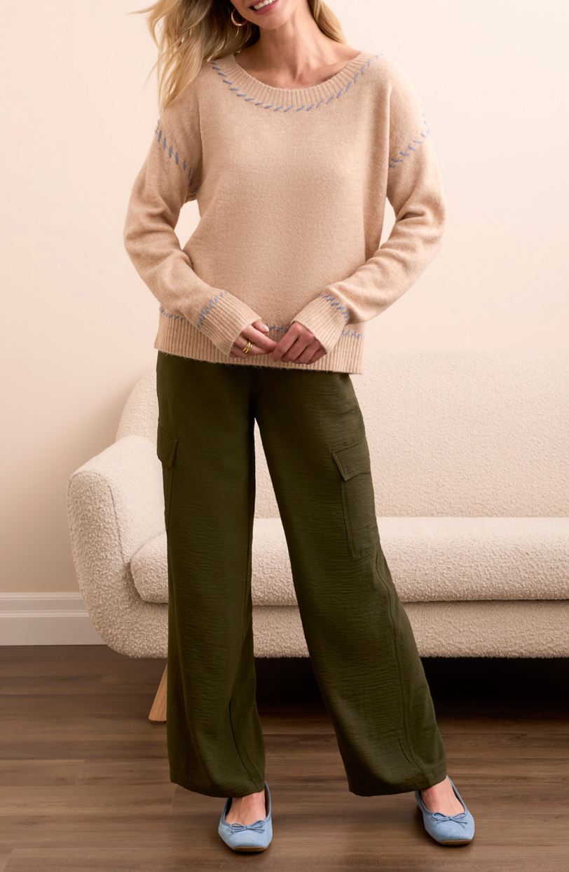 Tribal | L/s Crew Nk Sweater- Sandstone