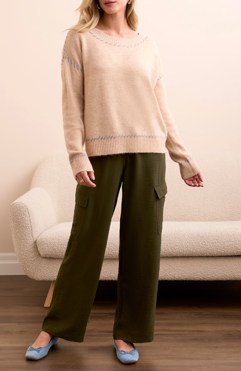 Tribal | L/s Crew Nk Sweater- Sandstone