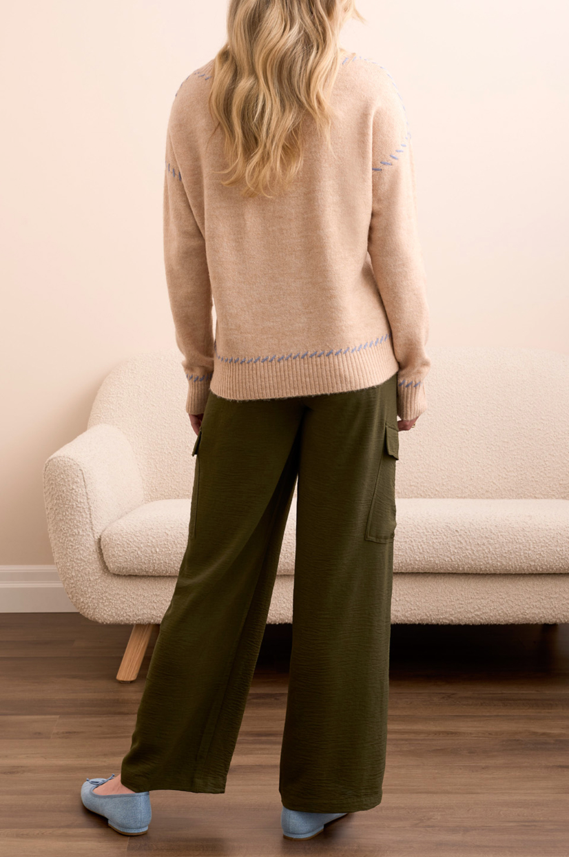 Tribal | L/s Crew Nk Sweater- Sandstone