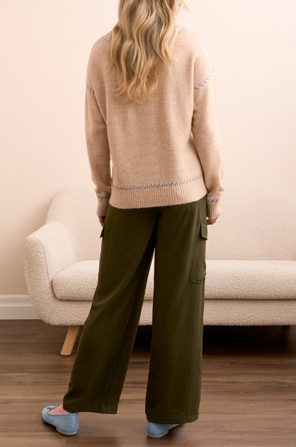 Tribal | L/s Crew Nk Sweater- Sandstone