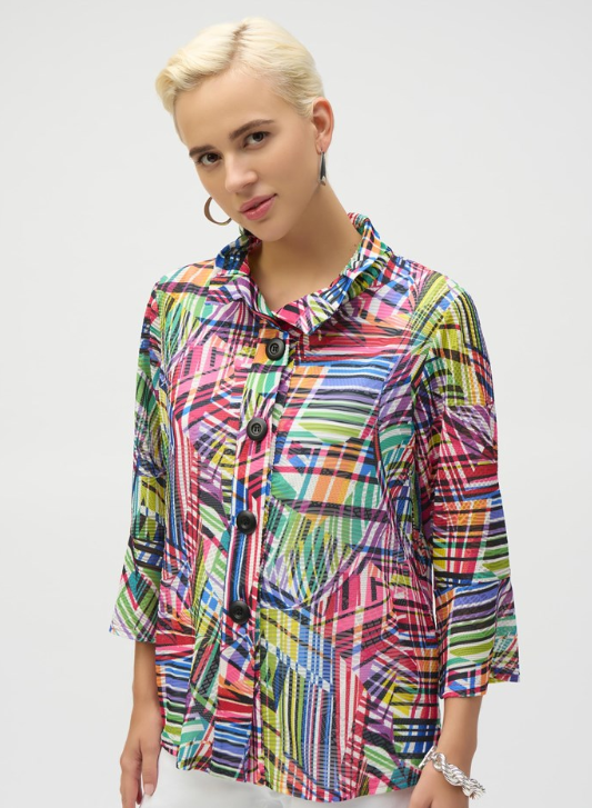 Joseph Ribkoff | Jacquard Stripe Patchwork Print Trapeze Jacket