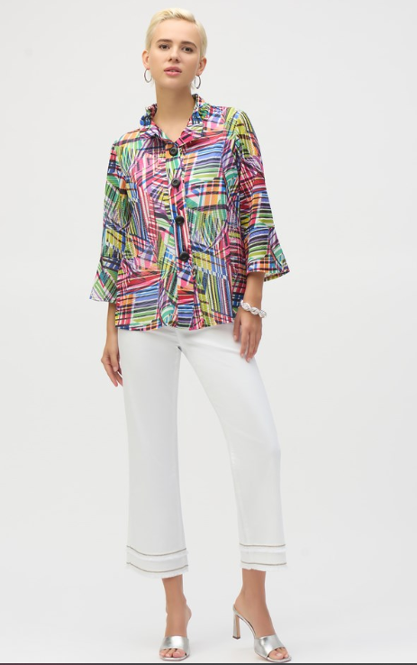 Joseph Ribkoff | Jacquard Stripe Patchwork Print Trapeze Jacket