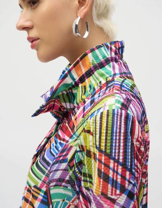 Joseph Ribkoff | Jacquard Stripe Patchwork Print Trapeze Jacket