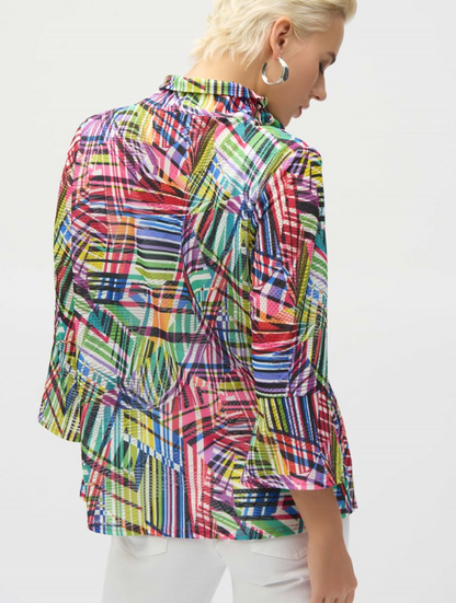 Joseph Ribkoff | Jacquard Stripe Patchwork Print Trapeze Jacket