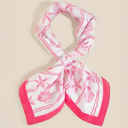 White Sealife Seashells and Starfish Bandana Scarf scarf with pink shell patterns