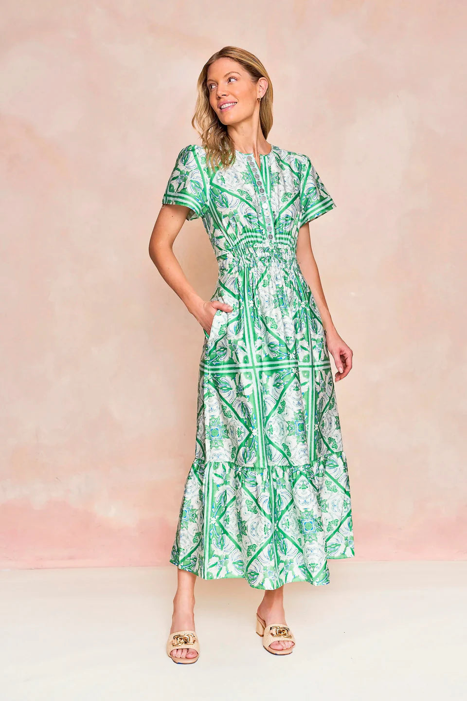 Sheridan French midi green and blue Eloise Dress