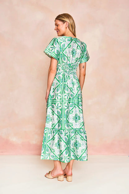 Sheridan French midi green and blue Eloise Dress