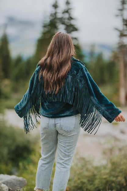 Skylar Fringe Faux Fur Jacket - Jade