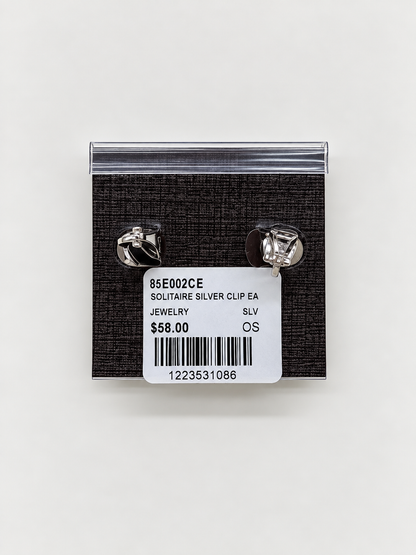 Solitaire Silver Clip-on Earring