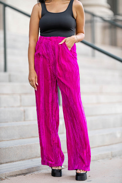 Sondra High-Waisted Velvet Pants - Fuchsia