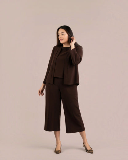 Sympli Brown Soffio Crepe Easy Wide Leg Crop Pant