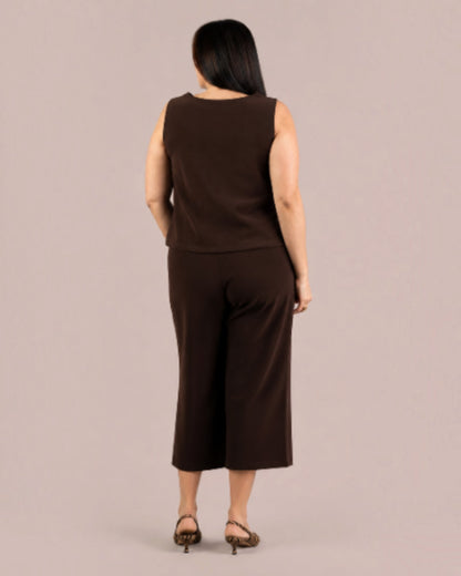 Sympli Brown Soffio Crepe Easy Wide Leg Crop Pant