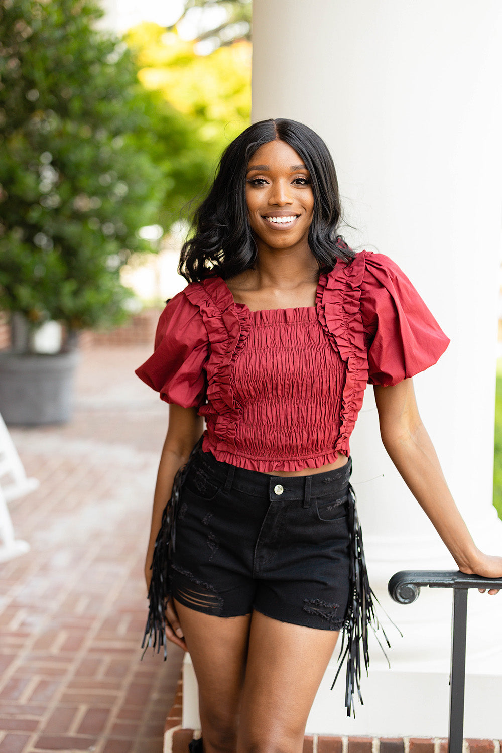 Tandy Puff Sleeve Top - Maroon