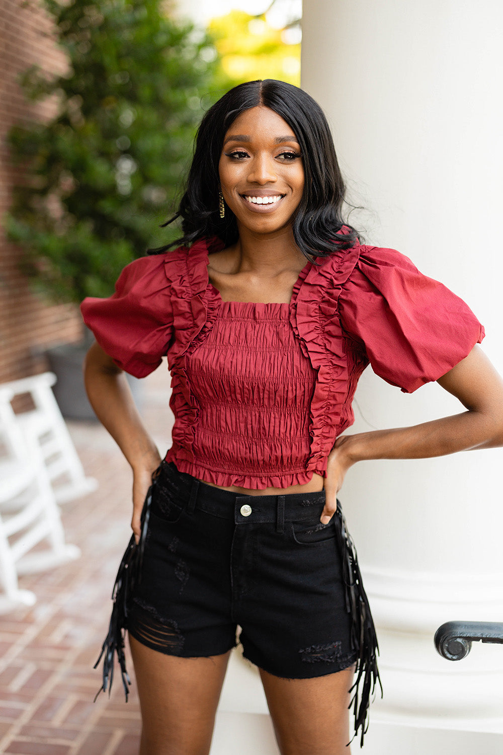 Tandy Puff Sleeve Top - Maroon