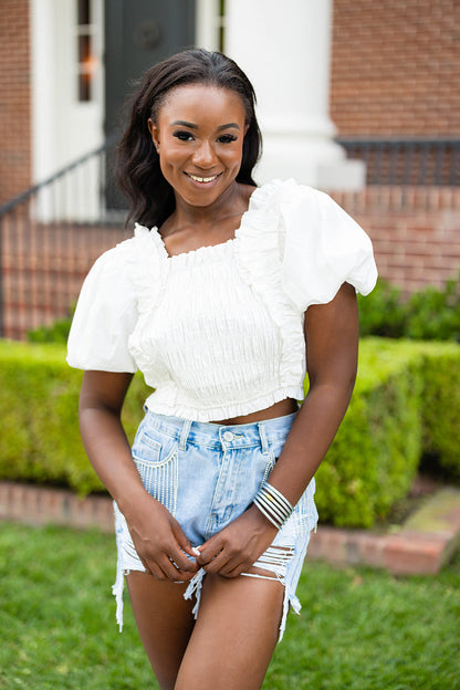 Tandy Puff Sleeve Top - White