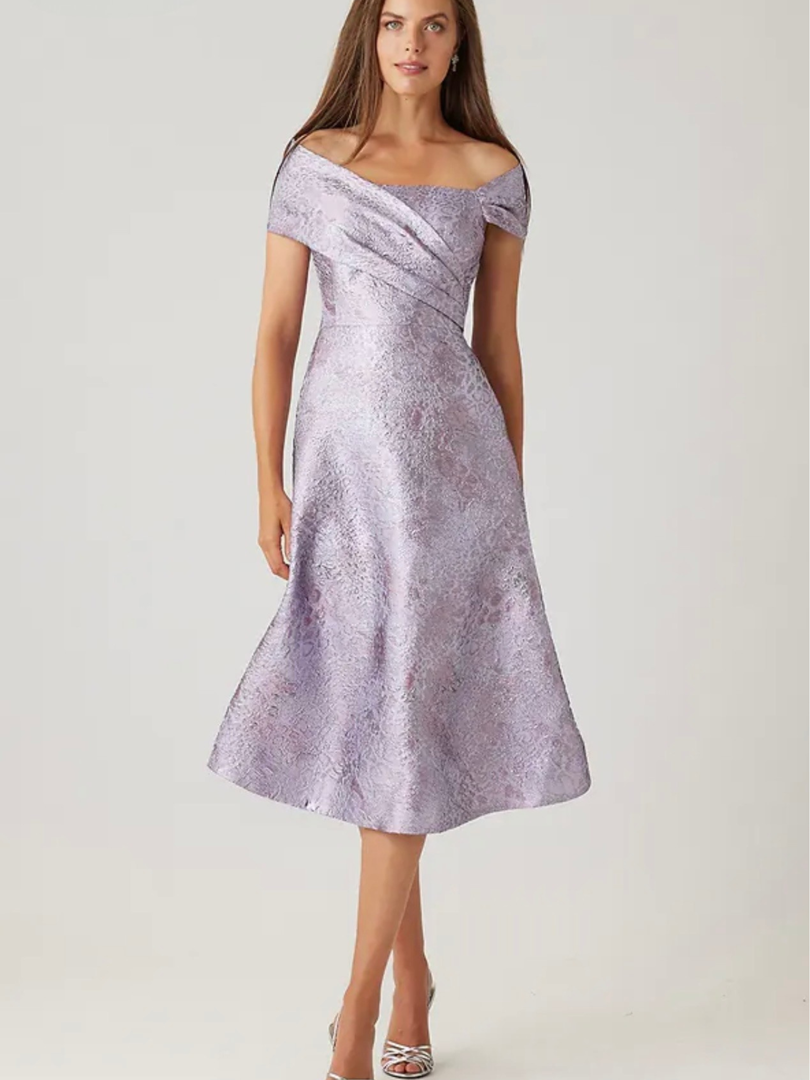 Metallic Jacquard Off The Shoulder Dress