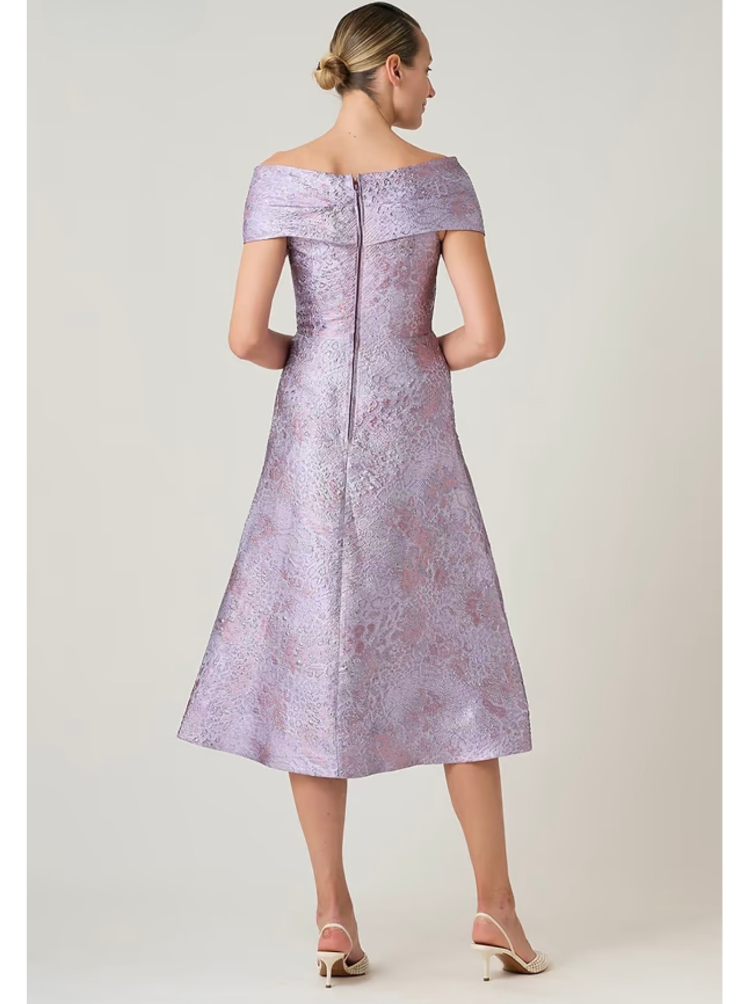 Metallic Jacquard Off The Shoulder Dress