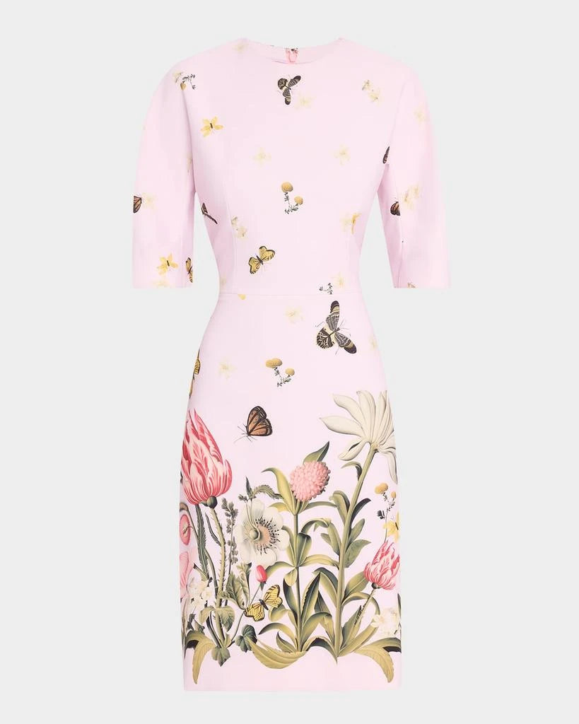 Pink dress with floral and butterfly pattern 
