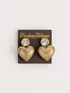 Textured Gold Heart and Crystal Drop Clip-on Earrings pair of gold heart-shaped stud earrings with clear round rhinestones