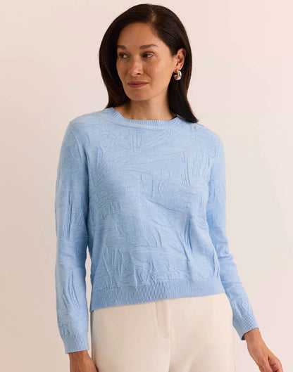 The H Edition Georgina Long Sleeve Sweater light blue floral textured knit sweater