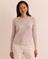 The H Edition Muriel Long Sleeve Sweater in Stone Heather light beige long-sleeve crewneck knit top
