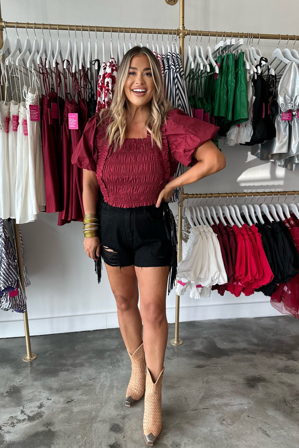 Tandy Puff Sleeve Top - Maroon