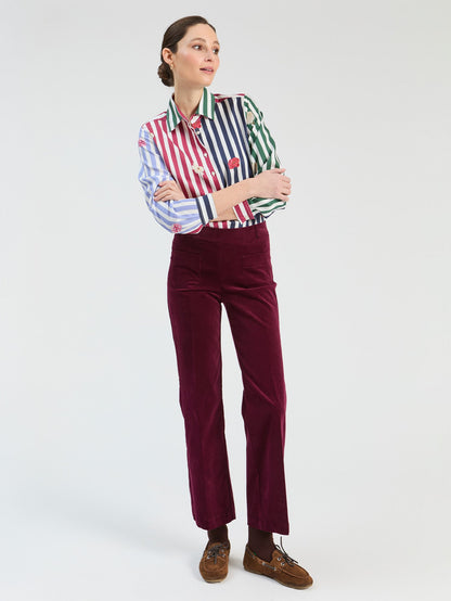 Vilagallo multicolor striped embroidered shirt style 33805 shown on model, long sleeves and classic collar