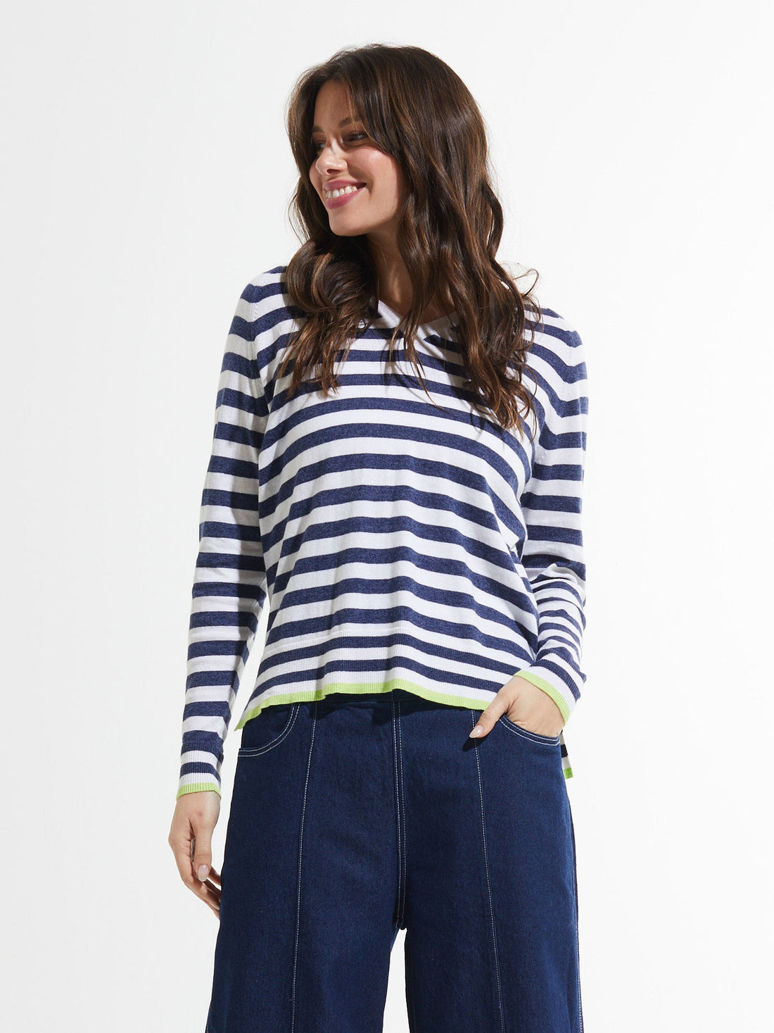 Zaket &amp; Plover | Nautical Stripe V-Neck Sweater - White/Indigo