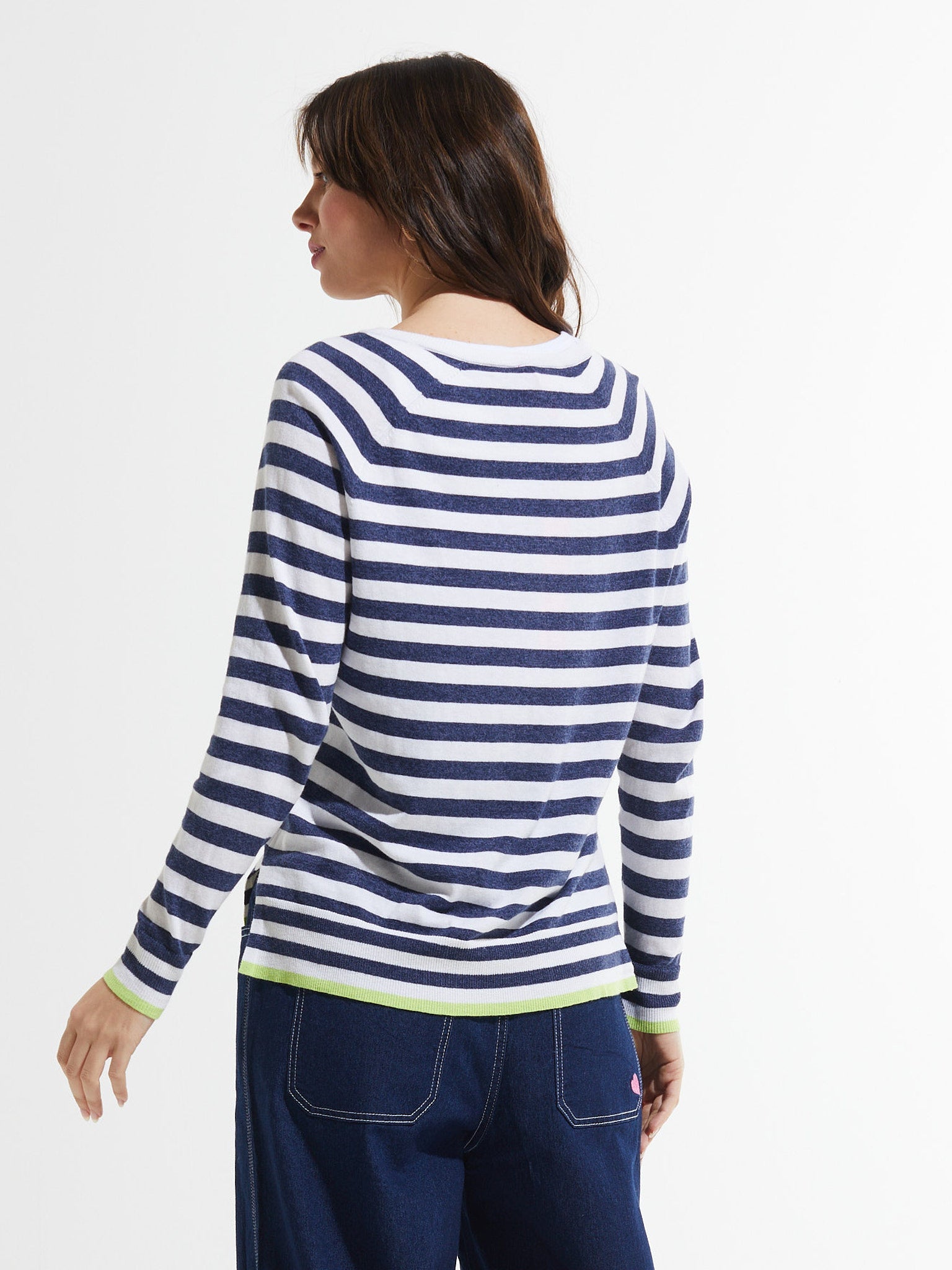 Zaket &amp; Plover | Nautical Stripe V-Neck Sweater - White/Indigo