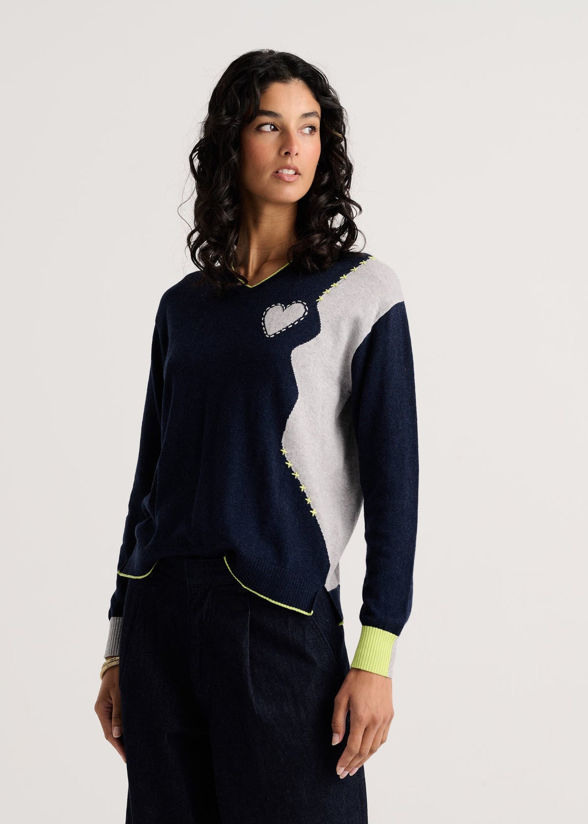 Threaded Love V Neck, Dark Denim