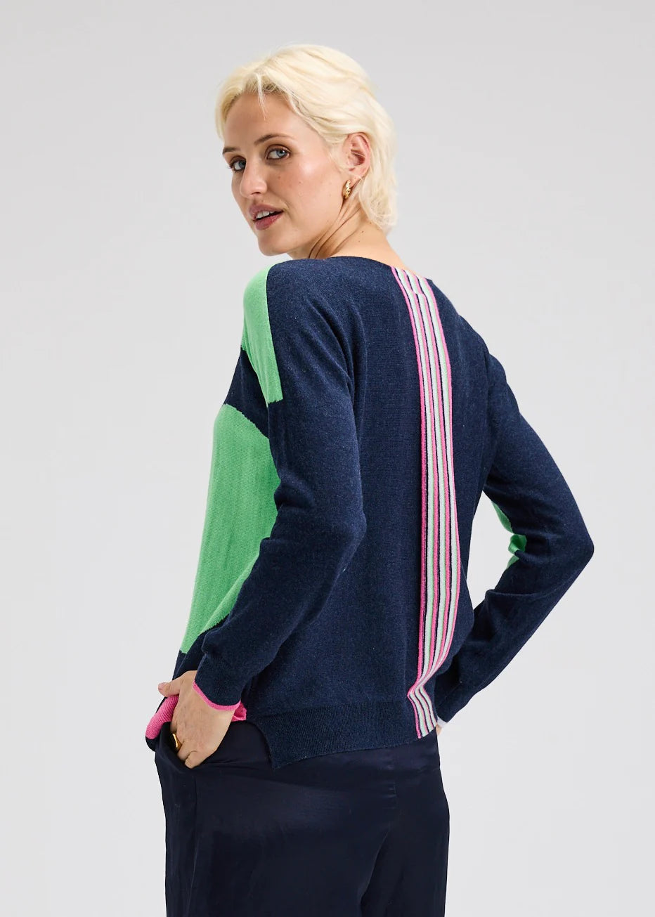 Womens navy sweater with circles