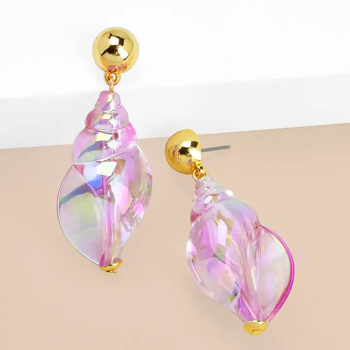 Zenzii Iridescent Seashell Earring in lavender seashell earrings with gold accents 