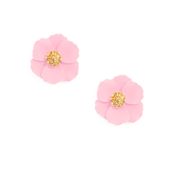 Zenzii Mini Hand Painted Stud Earring of pink flower-shaped earrings with gold centers