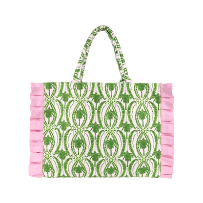 Ruffle Tote, Textured Palm Stripe